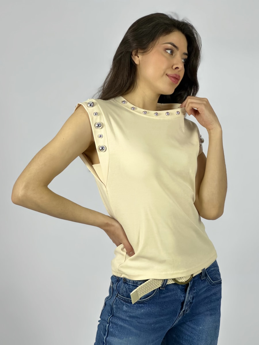 Polera Algodon Tachas en Cuello y Mangas A3-7314