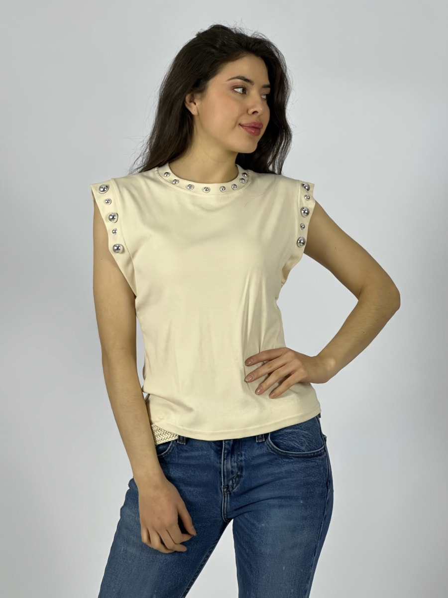 Polera Algodon Tachas en Cuello y Mangas A3-7313