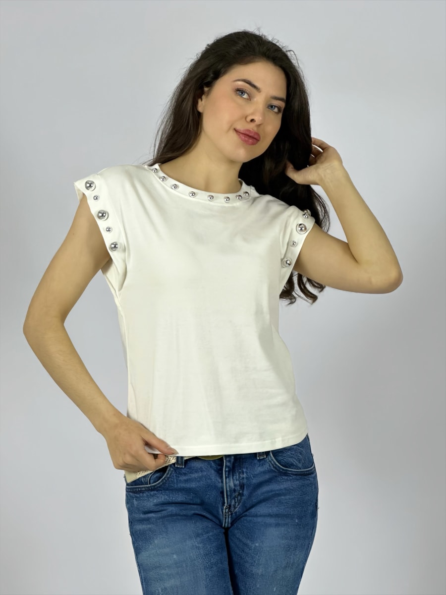 Polera Algodon Tachas en Cuello y Mangas A3-736