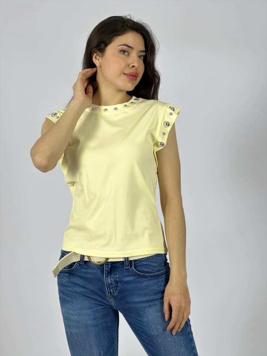 Polera Algodon Tachas en Cuello y Mangas A3-738