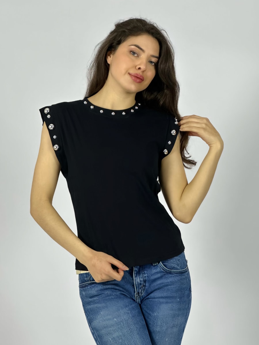 Polera Algodon Tachas en Cuello y Mangas A3-734