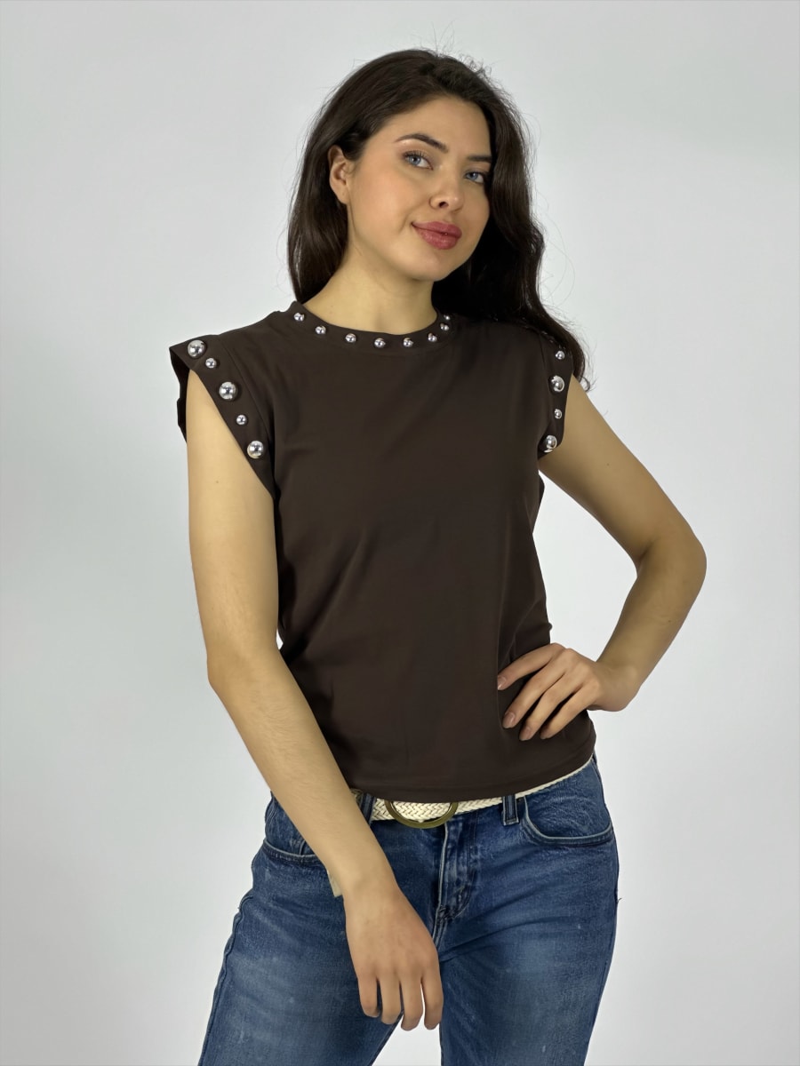 Polera Algodon Tachas en Cuello y Mangas A3-7311