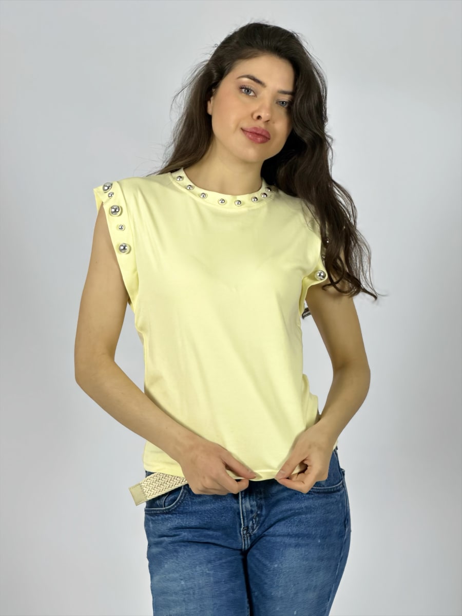 Polera Algodon Tachas en Cuello y Mangas A3-739