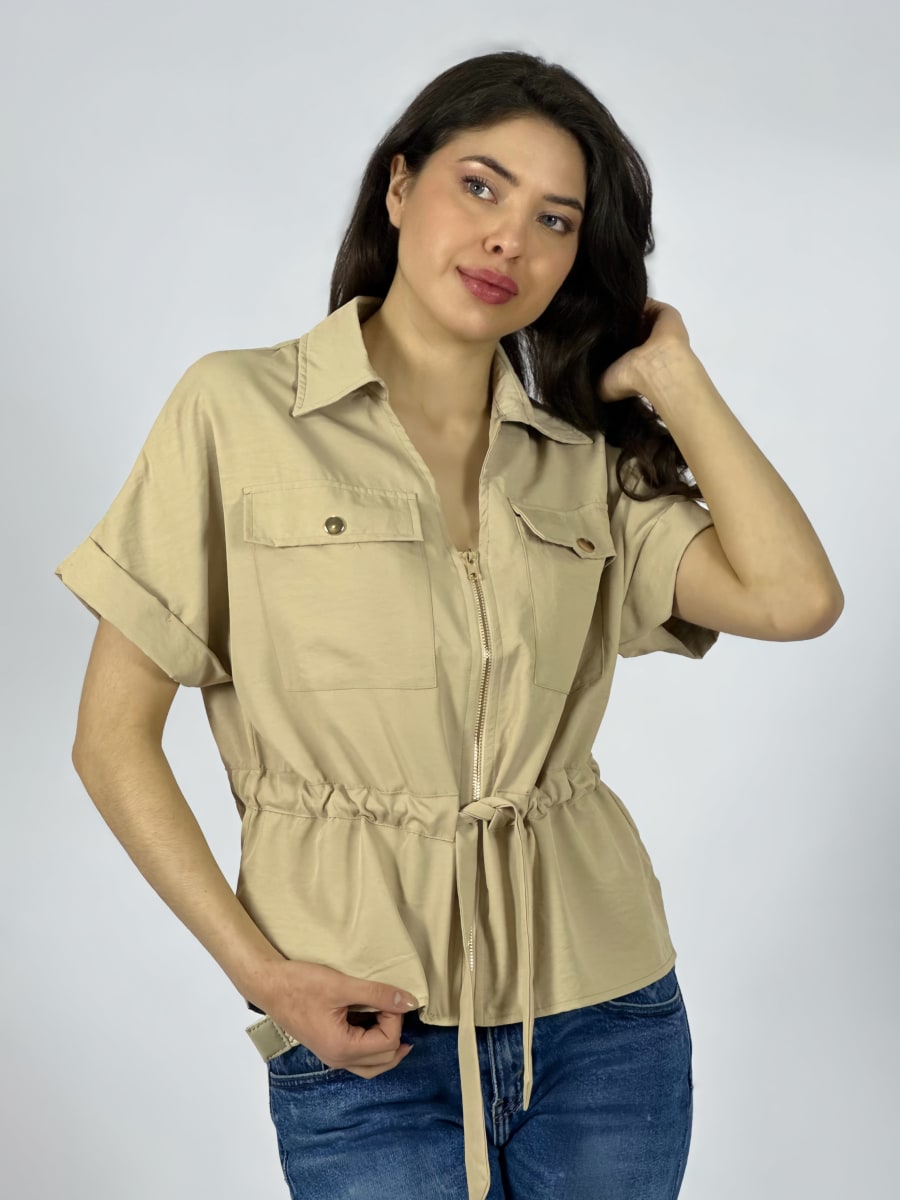 Blusa Con Bolsillos y Cierre Tela Cey A1-457