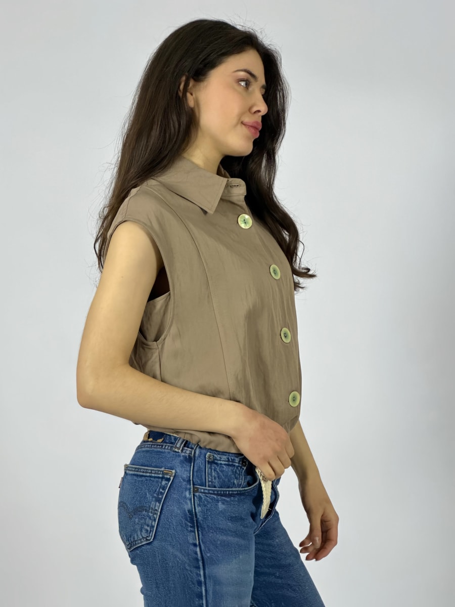 Chaqueta Bomber Sin Mangas Botones Grandes A4-904