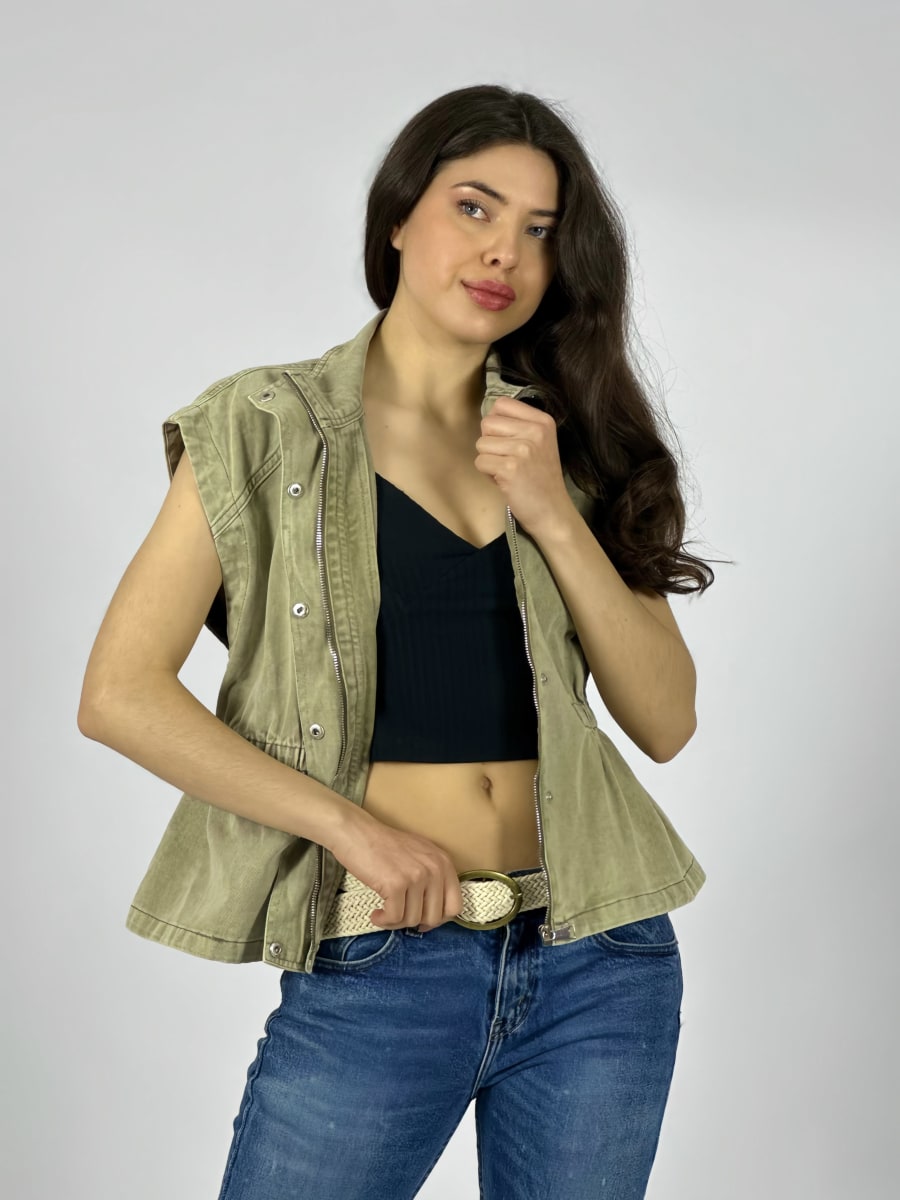 Chaqueta Mezclilla Sin Mangas Elasticada en Cintura A3-75/784