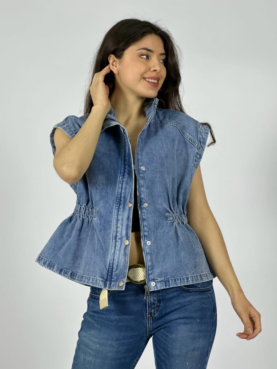 Chaqueta Mezclilla Sin Mangas Elasticada en Cintura A3-75/789