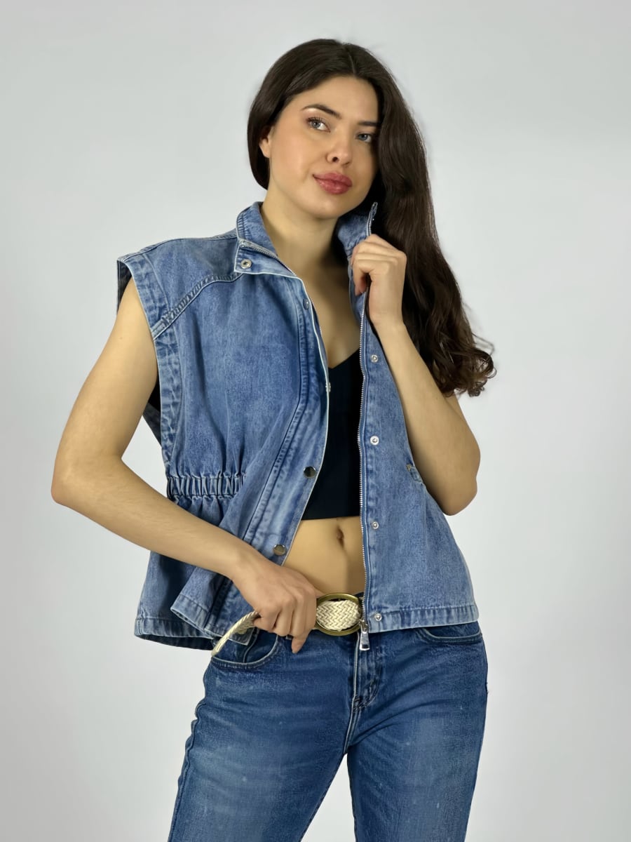 Chaqueta Mezclilla Sin Mangas Elasticada en Cintura A3-75/7811