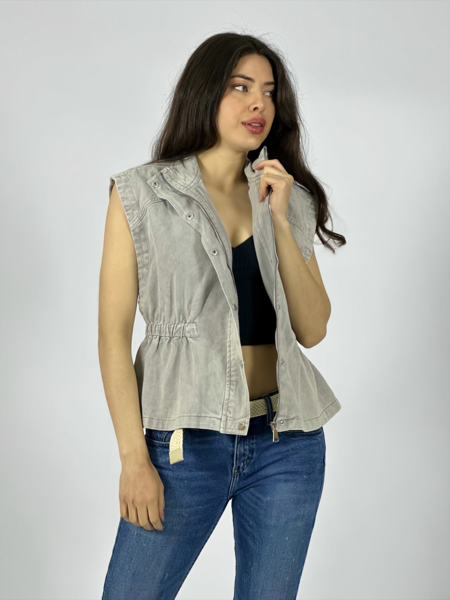 Chaqueta Mezclilla Sin Mangas Elasticada en Cintura A3-75/787