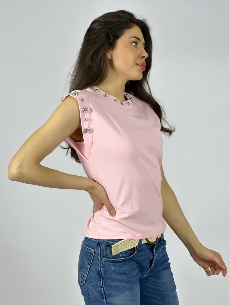 Polera Algodon Tachas en Cuello y Mangas A3-732