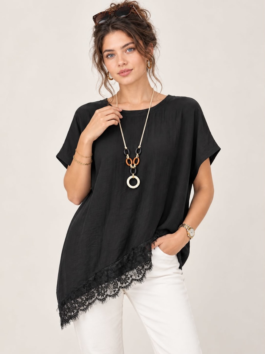 Polera Viscosa con Blonda y Collar A1-161
