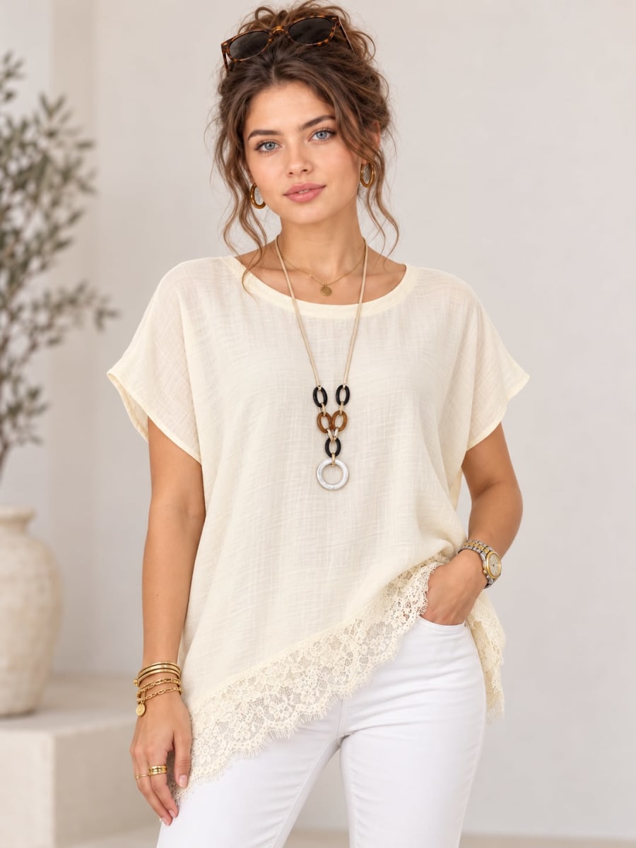 Polera Viscosa con Blonda y Collar A1-168