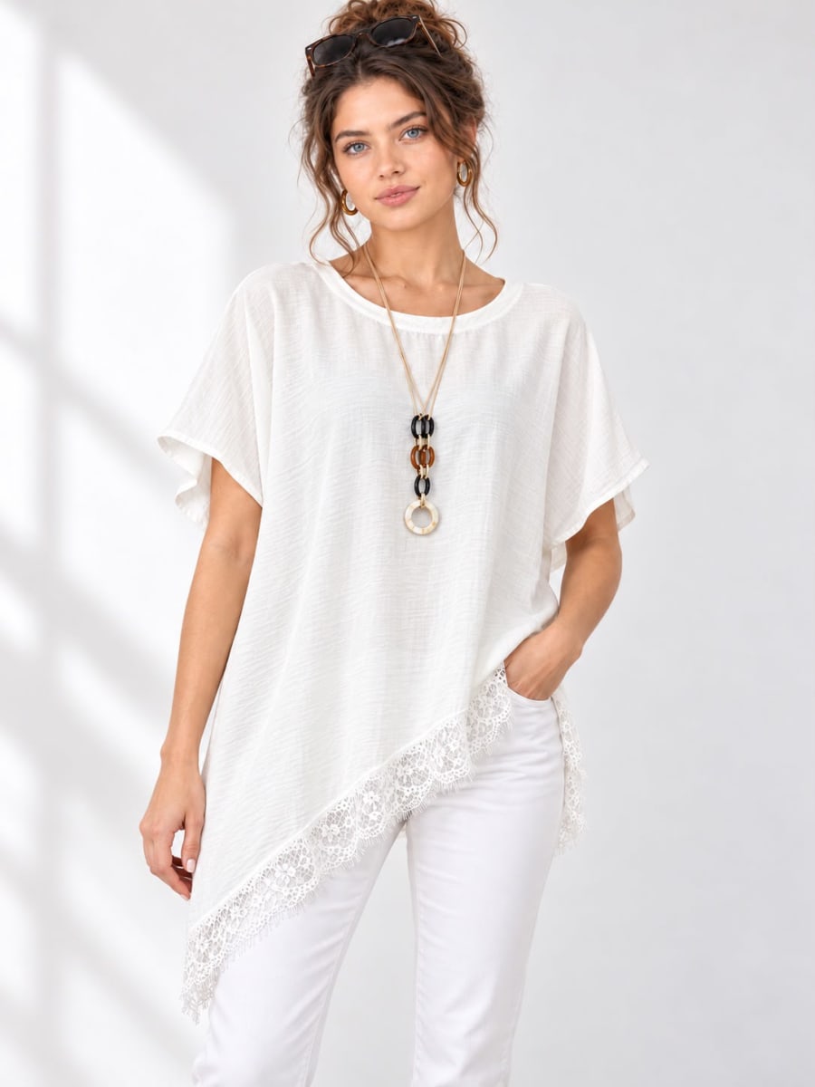 Polera Viscosa con Blonda y Collar A1-163