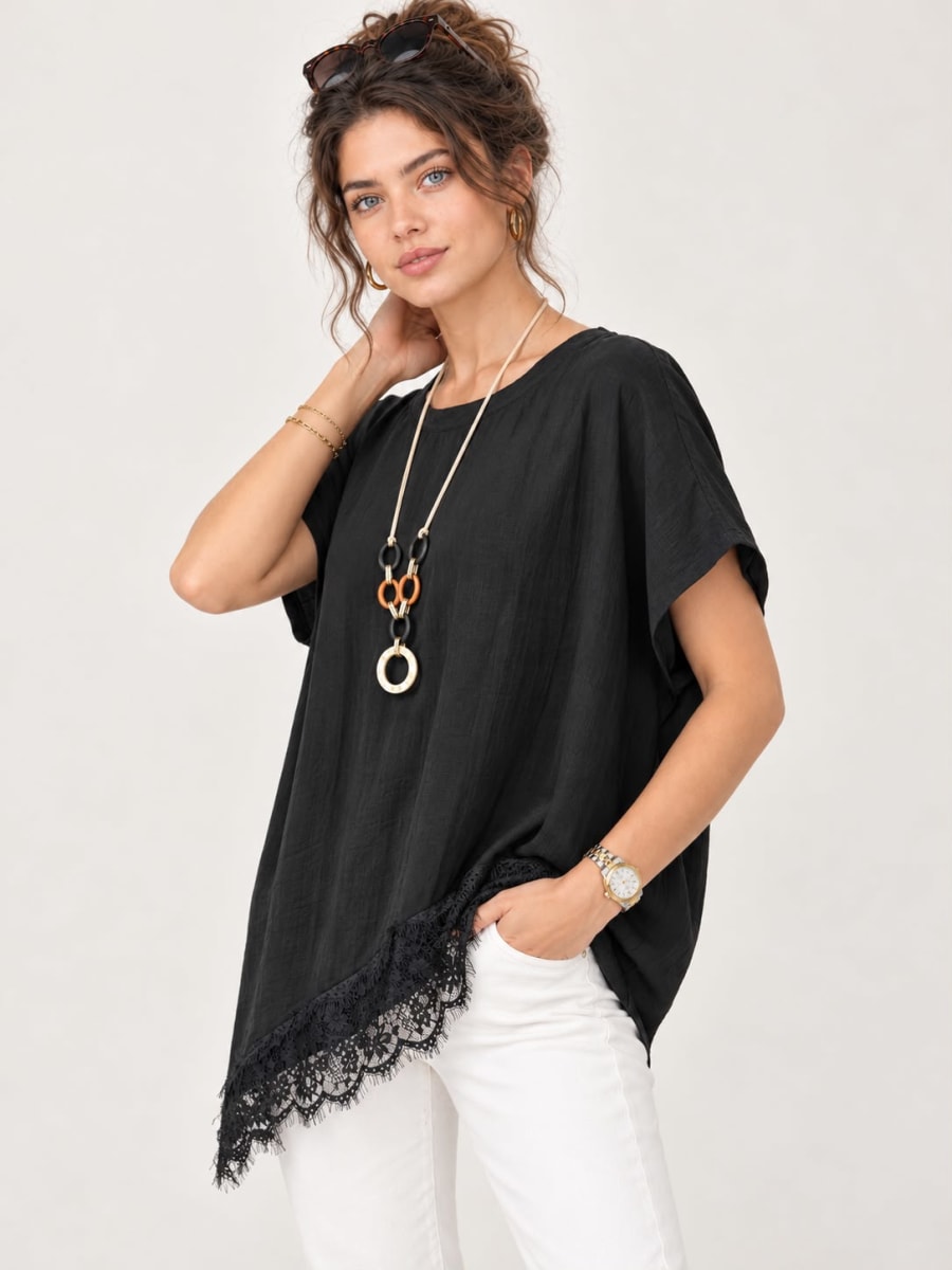 Polera Viscosa con Blonda y Collar A1-162