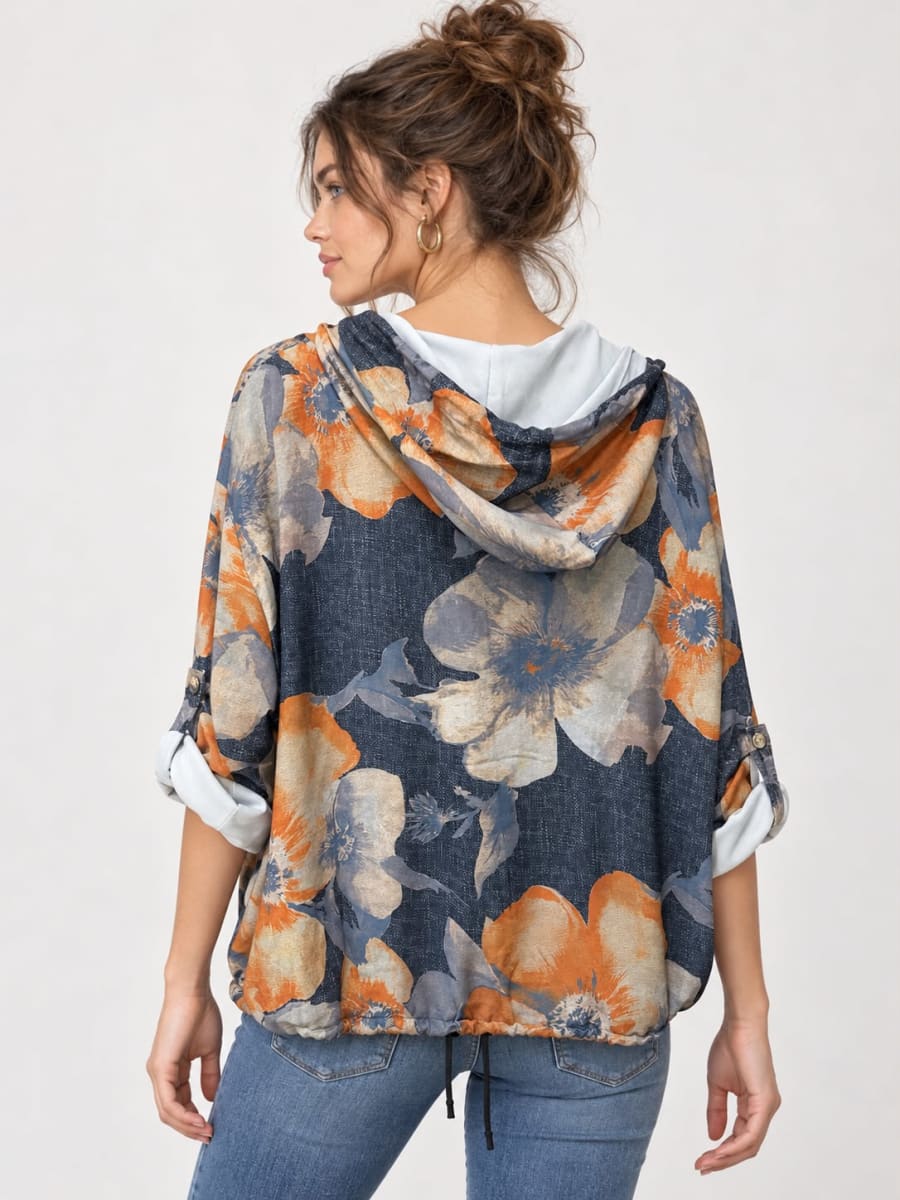 Bomber Viscosa Floral Bolsillos Tachas A1-1513