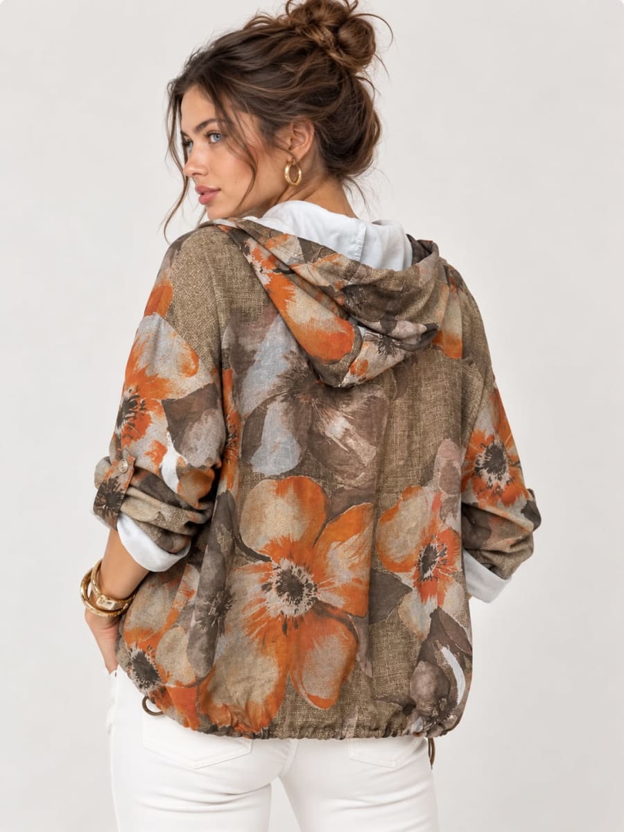 Bomber Viscosa Floral Bolsillos Tachas A1-1510
