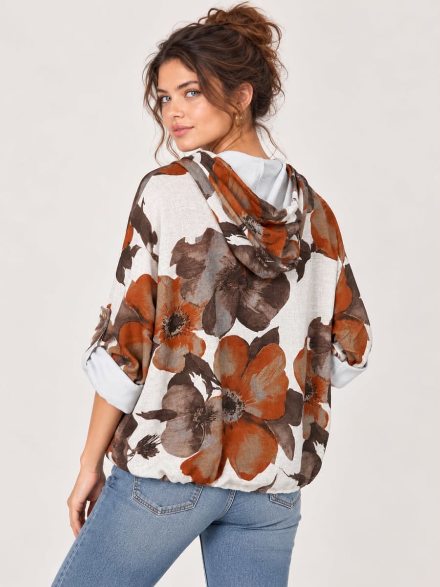 Bomber Viscosa Floral Bolsillos Tachas A1-155