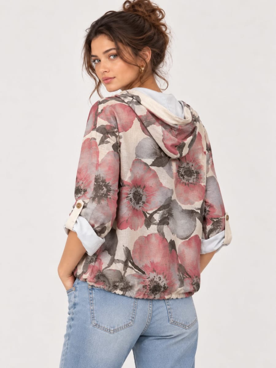 Bomber Viscosa Floral Bolsillos Tachas A1-153
