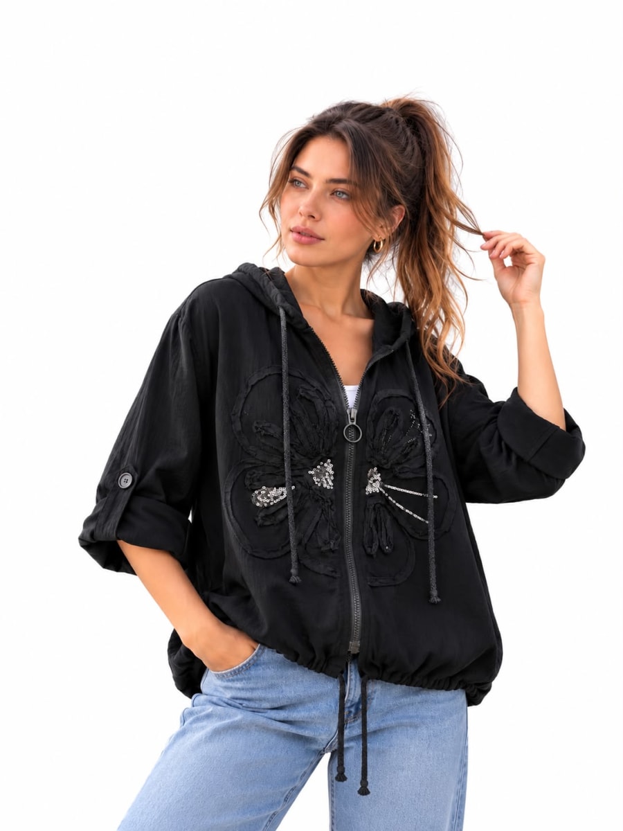 Bomber Lino Flor Bordada con Brillos A1-85