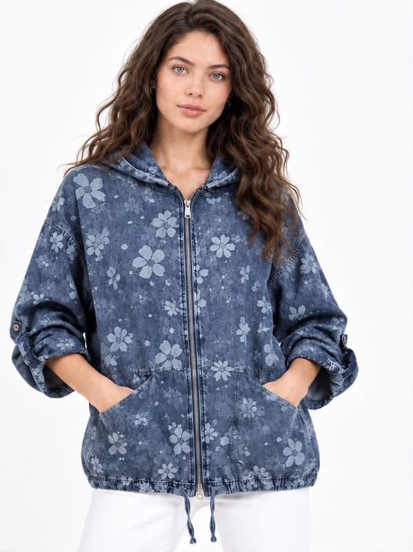 Chaqueta Mezclilla Flores Estampadas A1-171