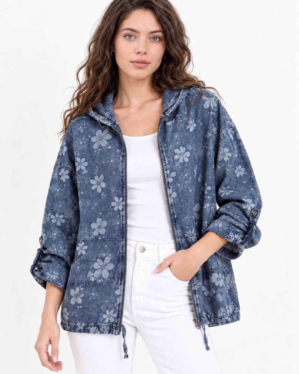 Chaqueta Mezclilla Flores Estampadas A1-172