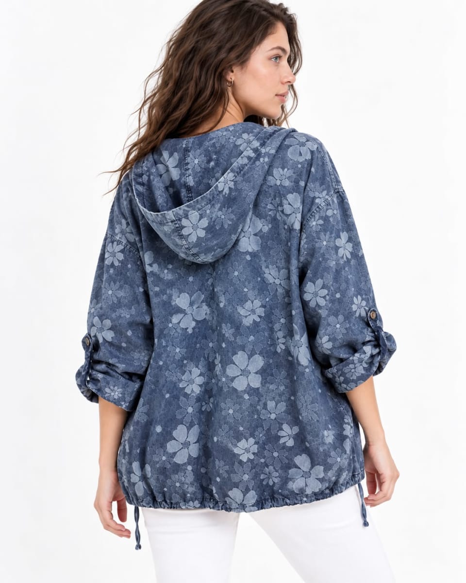 Chaqueta Mezclilla Flores Estampadas A1-173