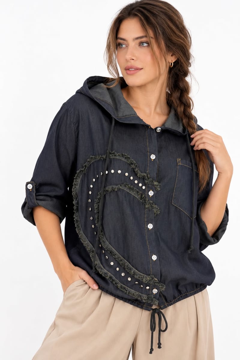 Blusa Tencel Bolsillo Capulla Tachas Media Costura A4-914