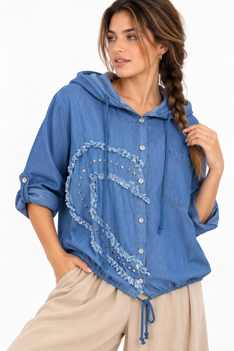 Blusa Tencel Bolsillo Capulla Tachas Media Costura A4-911