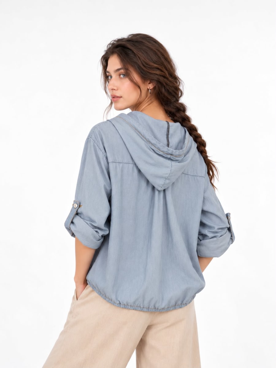 Blusa Tencel Bolsillo Capulla Tachas Media Costura A4-917
