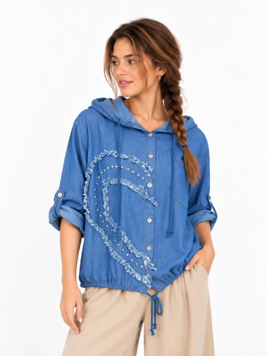 Blusa Tencel Bolsillo Capulla Tachas Media Costura A4-913