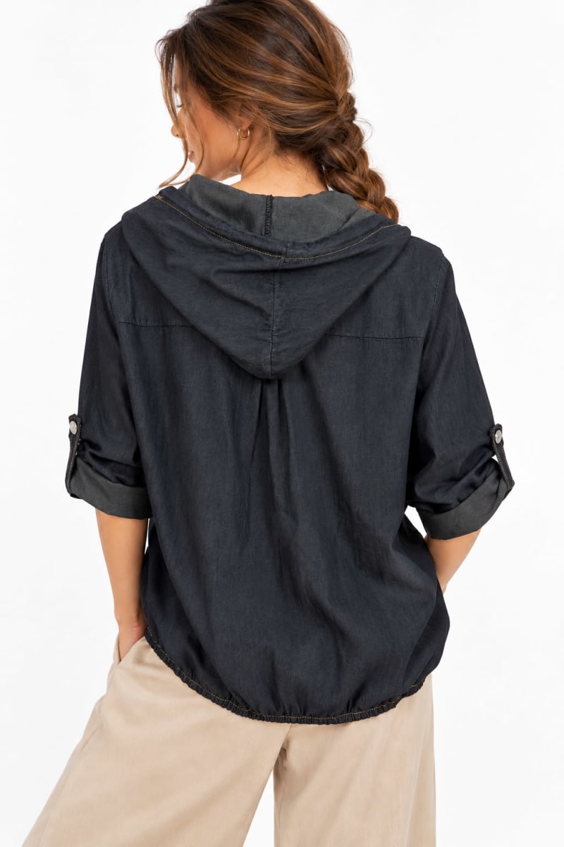 Blusa Tencel Bolsillo Capulla Tachas Media Costura A4-915