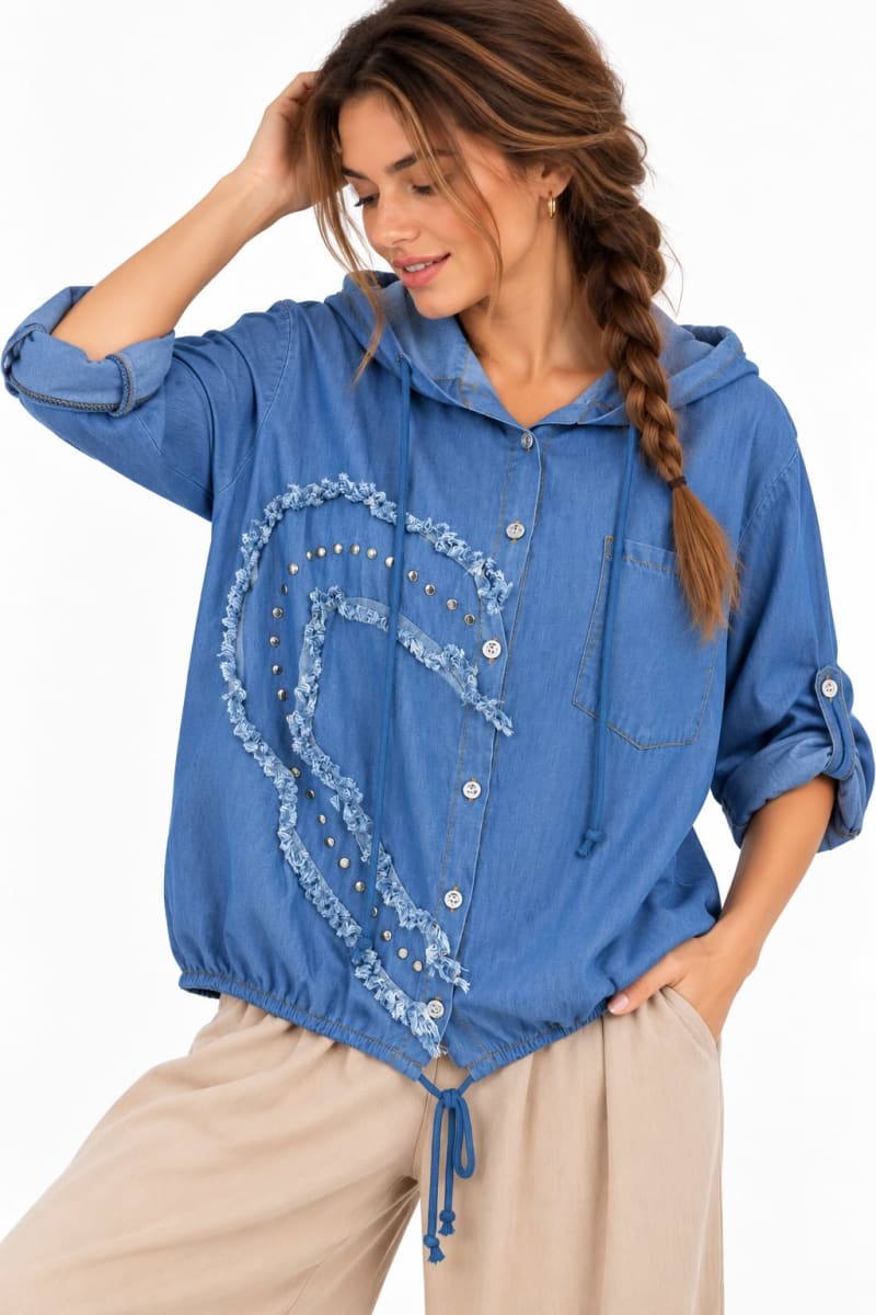 Blusa Tencel Bolsillo Capulla Tachas Media Costura A4-912