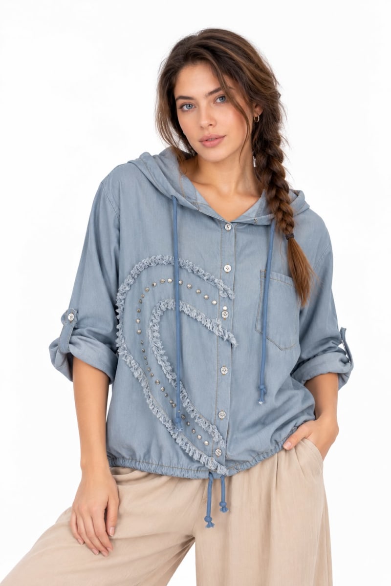 Blusa Tencel Bolsillo Capulla Tachas Media Costura A4-916