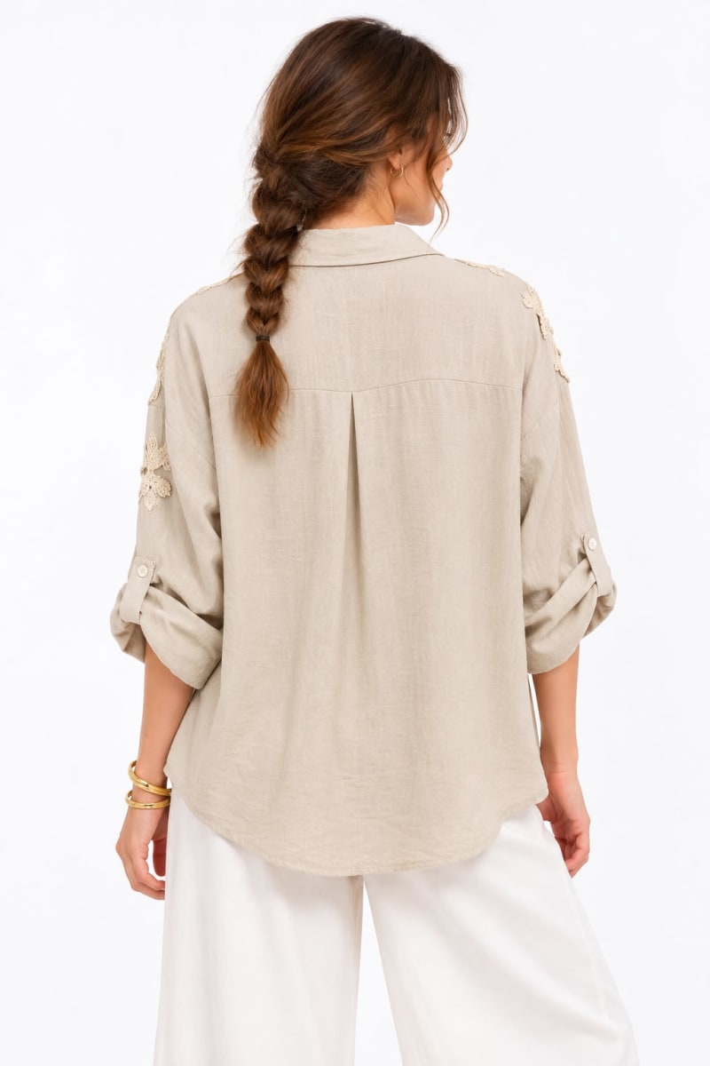 Blusa Lino Flores Bordadas con Lentejuelas A1-402