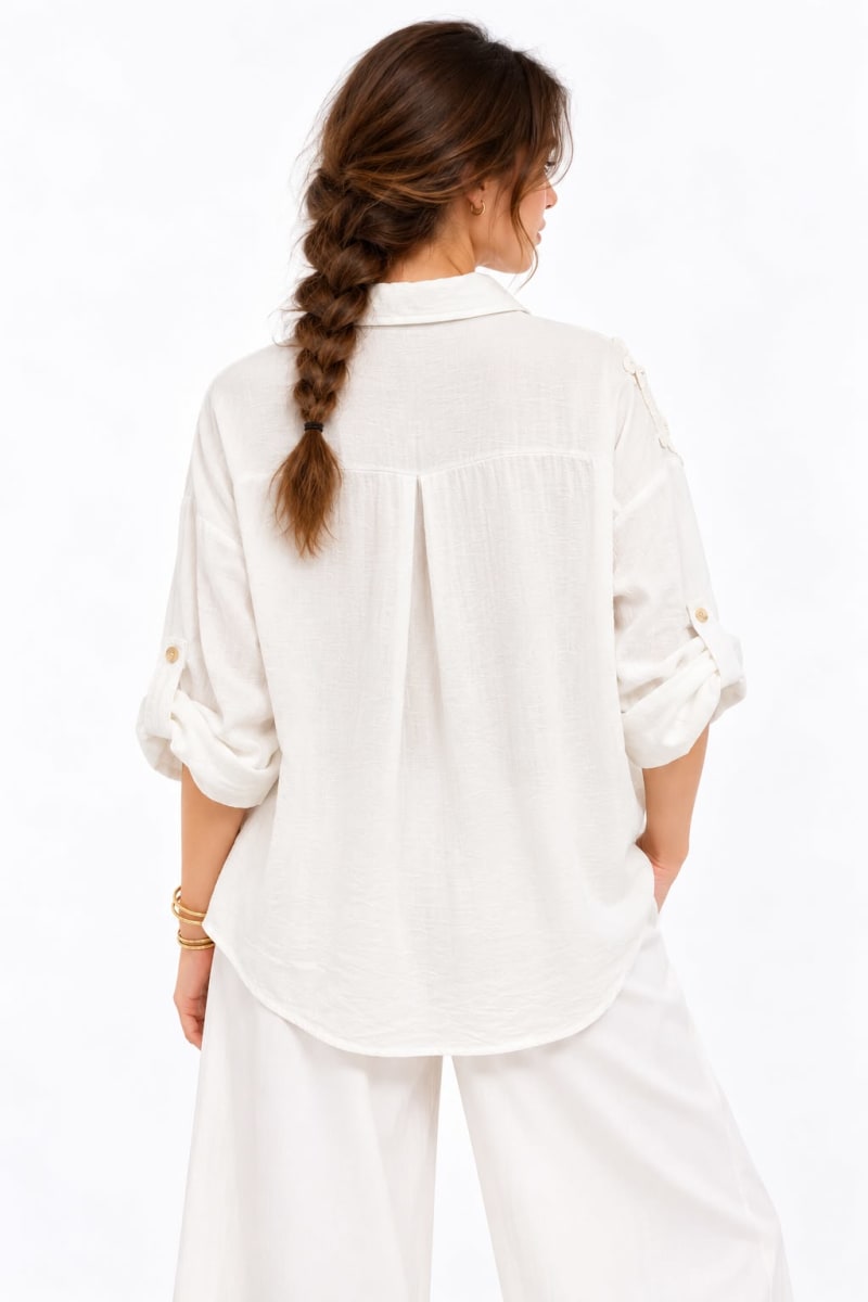 Blusa Lino Flores Bordadas con Lentejuelas A1-404