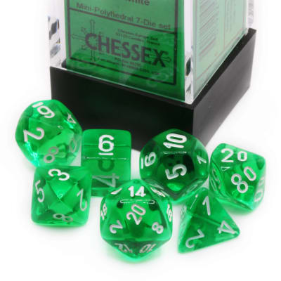 Set 7 Dados Chessex Mini Translucent Green/White1