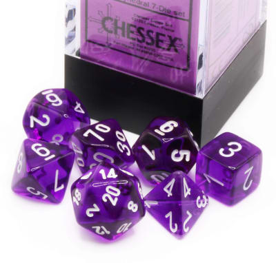 Set 7 Dados Chessex Mini Translucent Purple/White