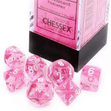 Set 7 Dados Chessex Mini Translucent Pink/White