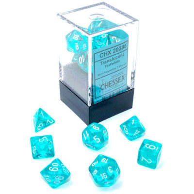 Set 7 Dados Chessex Mini Translucent Teal/White1