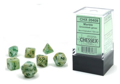Set 7 Dados Chessex Mini Marble Green/Dark Green1