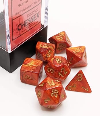 Set 7 Dados Chessex Mini Scarab Scarlet/Gold1