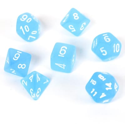 Set 7 Dados Chessex Mini Frosted Caribbean Blue/White1