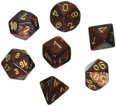 Set 7 Dados Chessex Mini Scarab Blue Blood/Gold