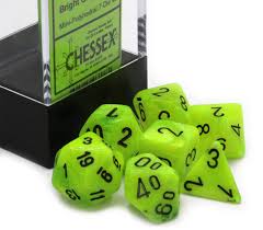 Set 7 Dados Chessex Mini Vortex Bright Green/Black1