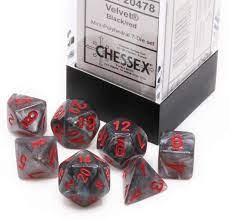 Set 7 Dados Chessex Mini Velvet Black/Red