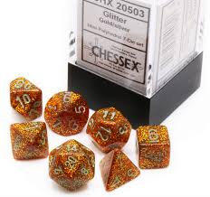 Set 7 Dados Chessex Mini Glitter Gold/Silver1