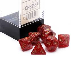 Set 7 Dados Chessex Mini Glitter Ruby/Gold1