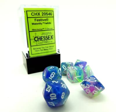 Set 7 Dados Chessex Mini Festive Waterlily/White1