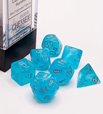 Set 7 Dados Chessex Mini Luminary Sky/Silver