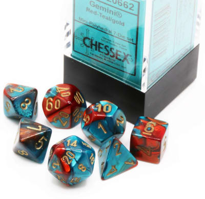 Set 7 Dados Chessex Mini Gemini Red-Teal/Gold1